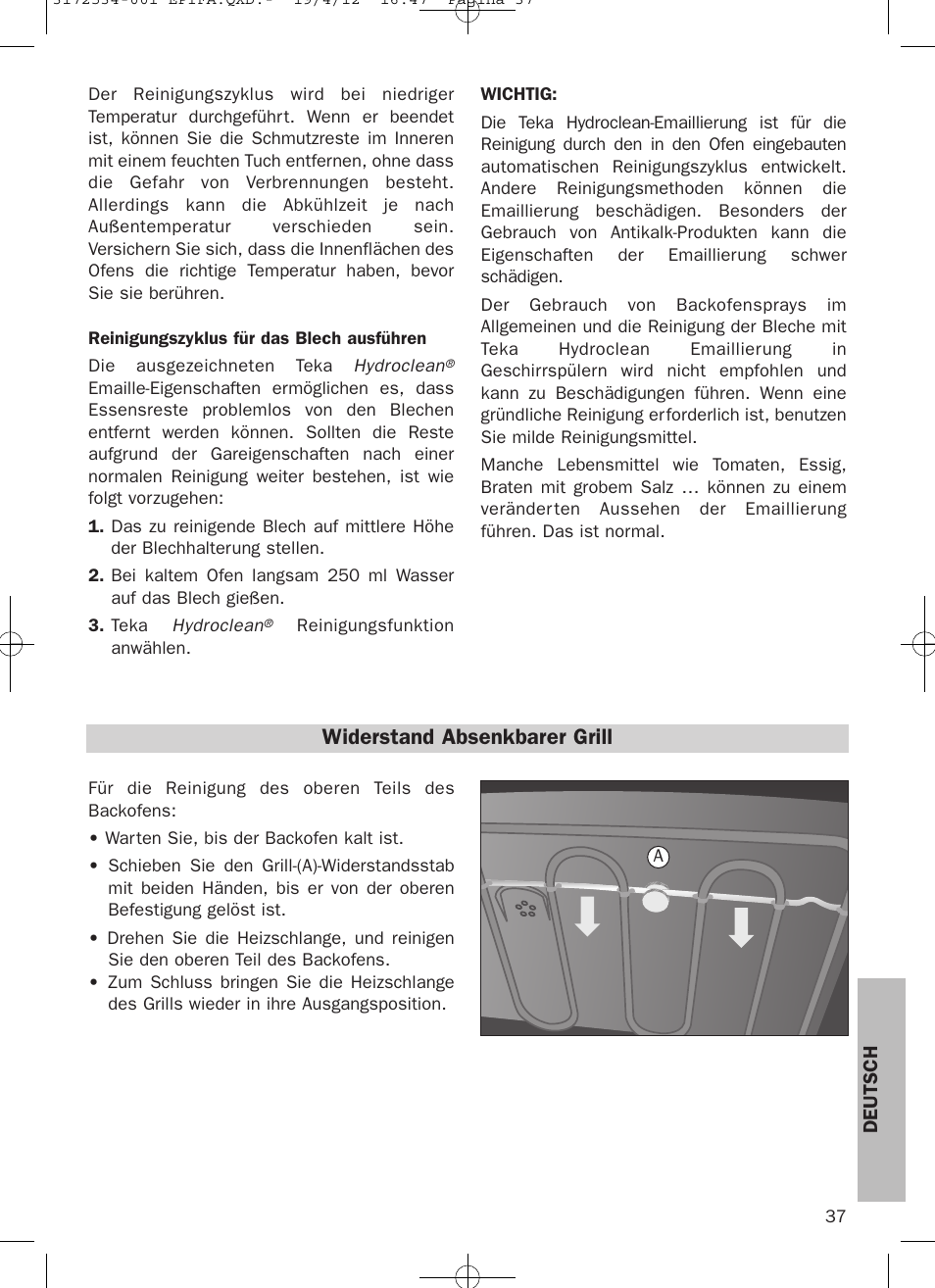Widerstand absenkbarer grill | Teka Hydroclean HKL 840 User Manual | Page 37 / 40