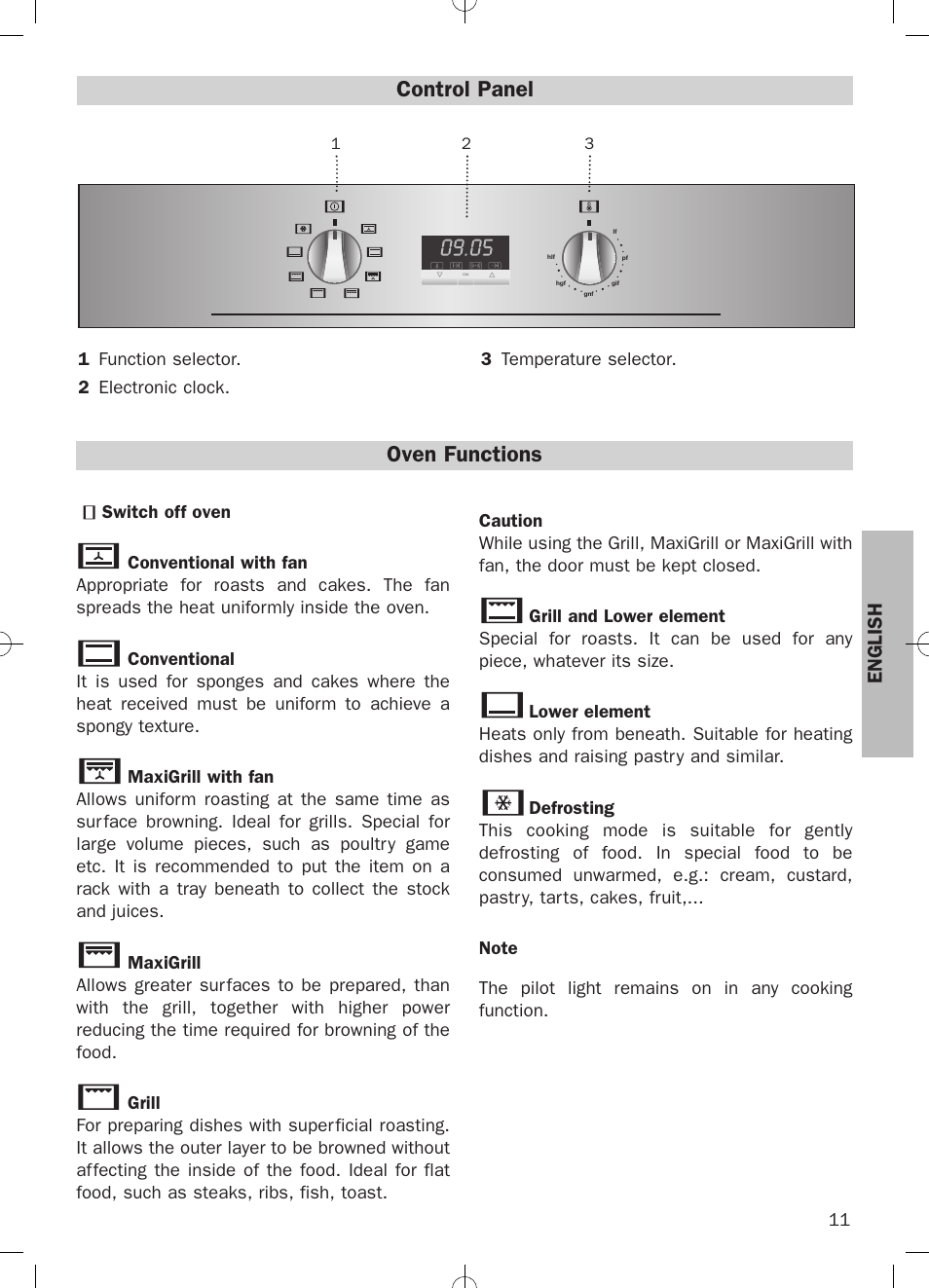 Control panel, Oven functions, English | Teka HKE 635 User Manual | Page 11 / 24