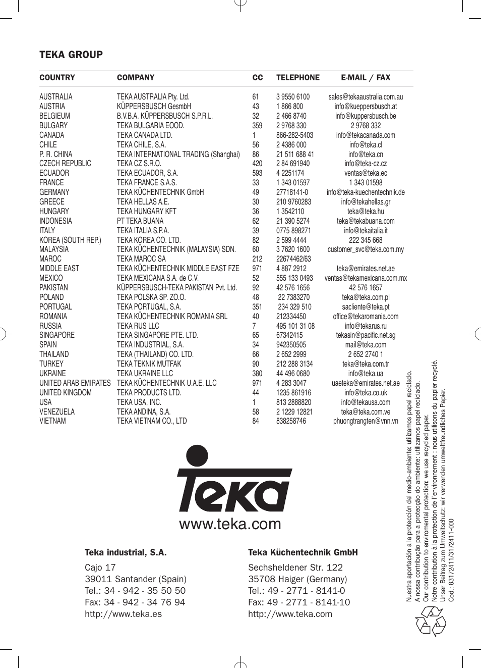 Teka group | Teka HKE 635 User Manual | Page 24 / 24