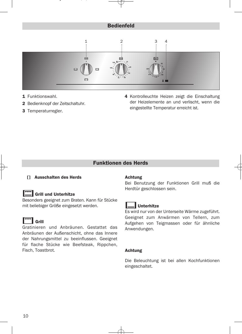 Bedienfeld, Funktionen des herds | Teka HKE 535 User Manual | Page 10 / 14