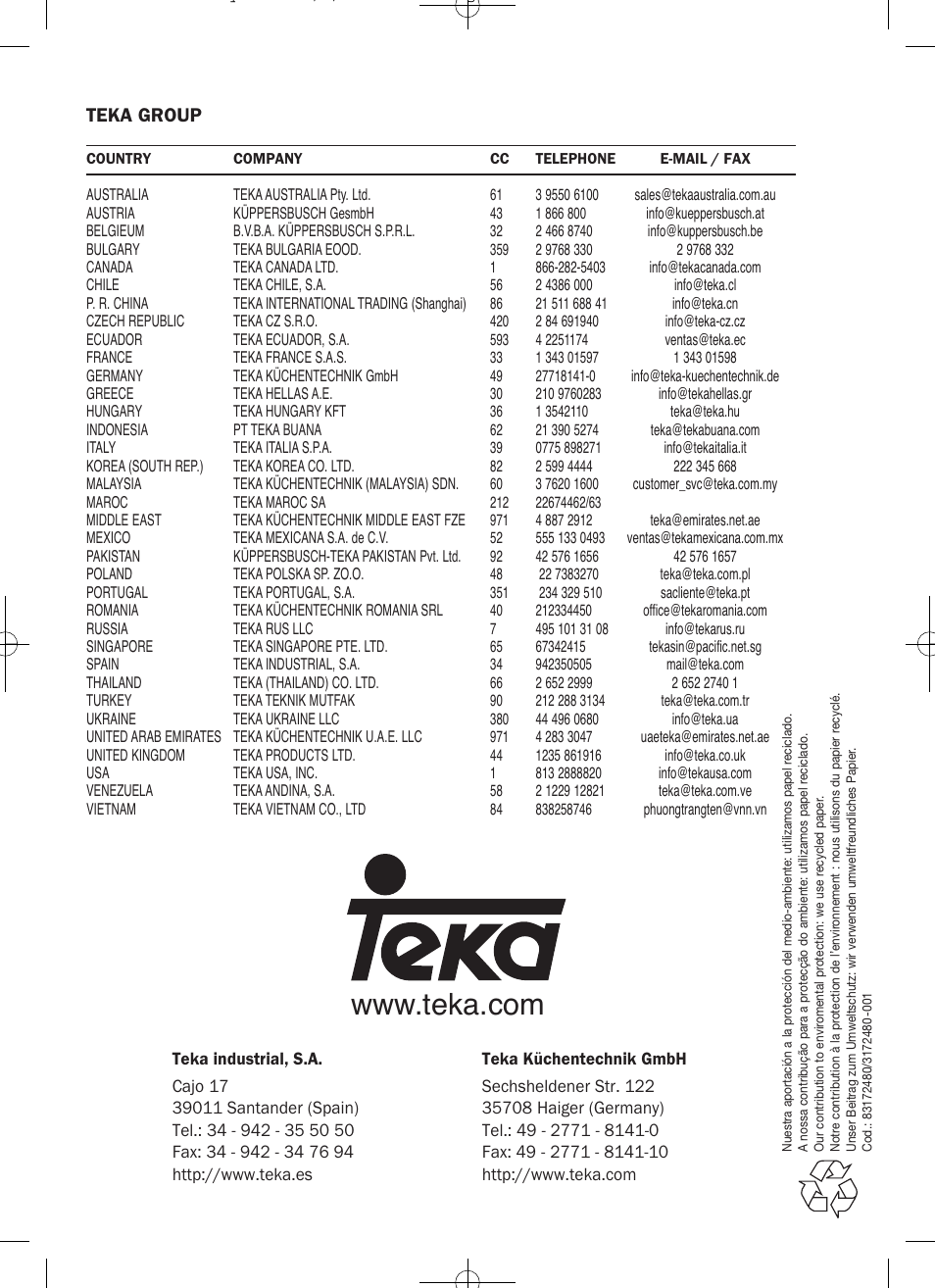 Teka group | Teka HKE 535 User Manual | Page 14 / 14