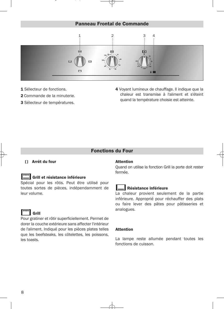 Panneau frontal de commande, Fonctions du four | Teka HKE 535 User Manual | Page 8 / 14