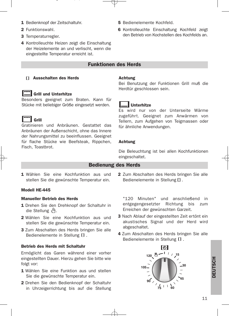 Funktionen des herds, Bedienung des herds | Teka HE 435 ME User Manual | Page 11 / 12