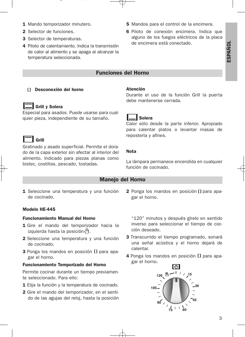 Funciones del horno, Manejo del horno | Teka HE 435 ME User Manual | Page 3 / 12