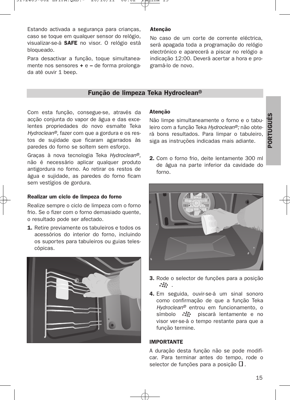 Função de limpeza teka hydroclean | Teka Hydroclean HL 940 User Manual | Page 15 / 38