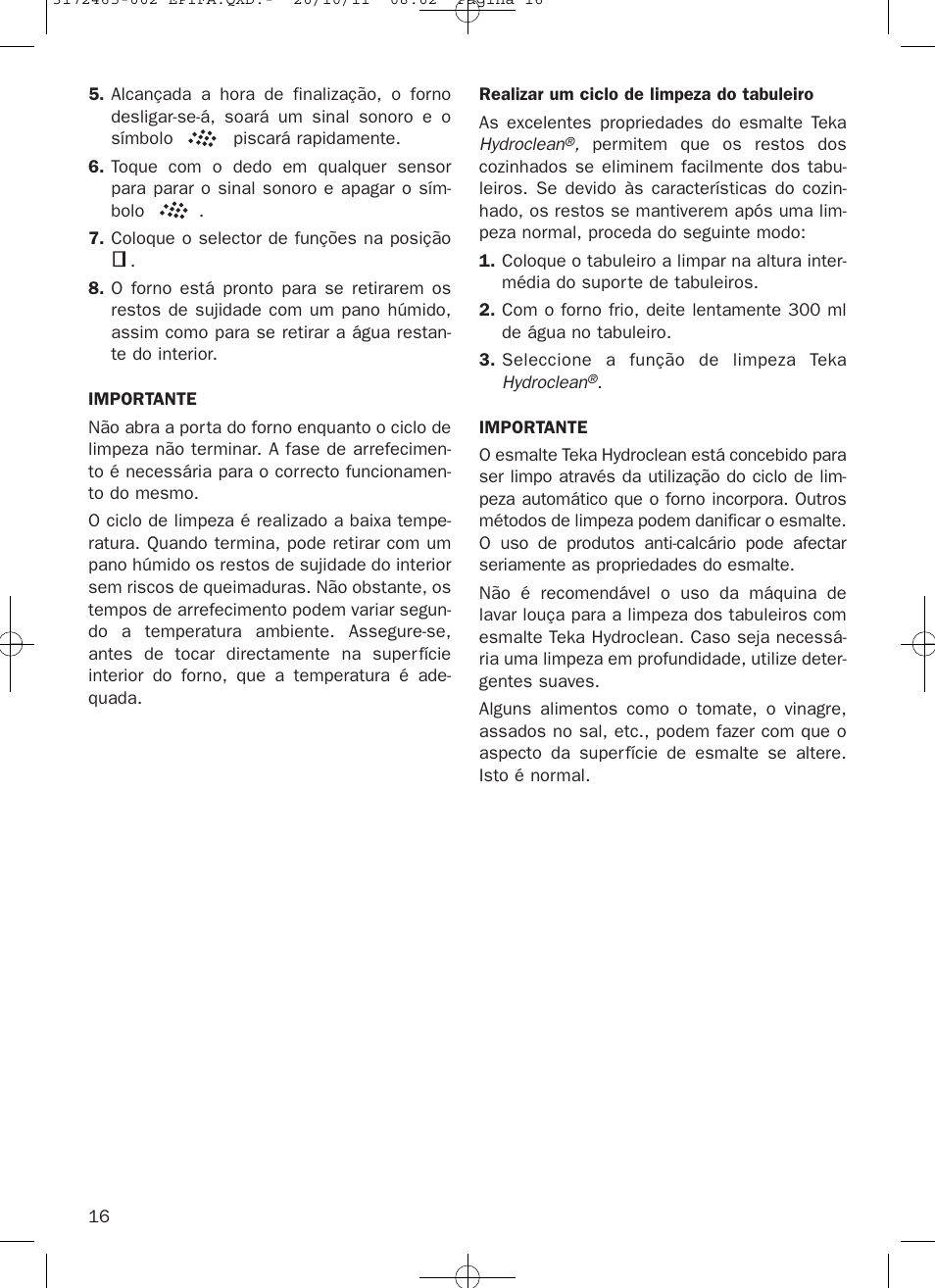 Teka Hydroclean HL 940 User Manual | Page 16 / 38