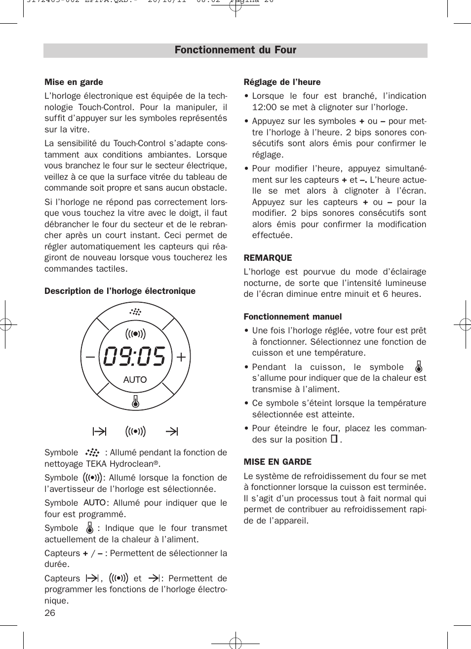 Fonctionnement du four | Teka Hydroclean HL 940 User Manual | Page 26 / 38