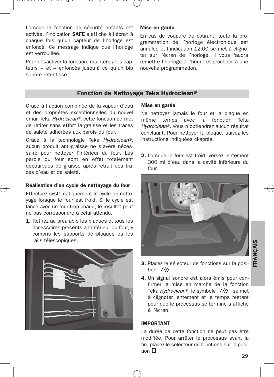 Fonction de nettoyage teka hydroclean | Teka Hydroclean HL 940 User Manual | Page 29 / 38