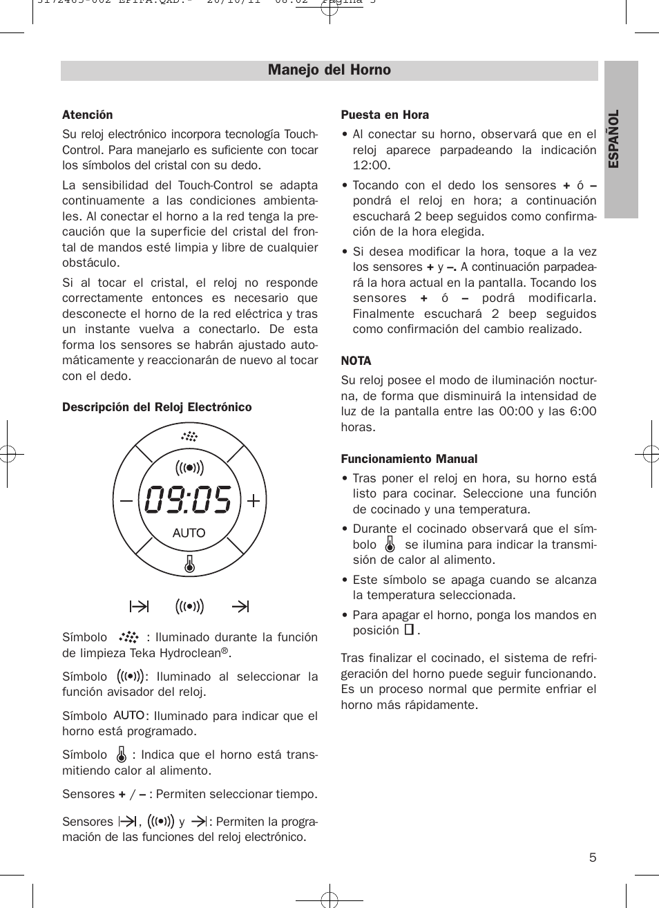 Manejo del horno | Teka Hydroclean HL 940 User Manual | Page 5 / 38