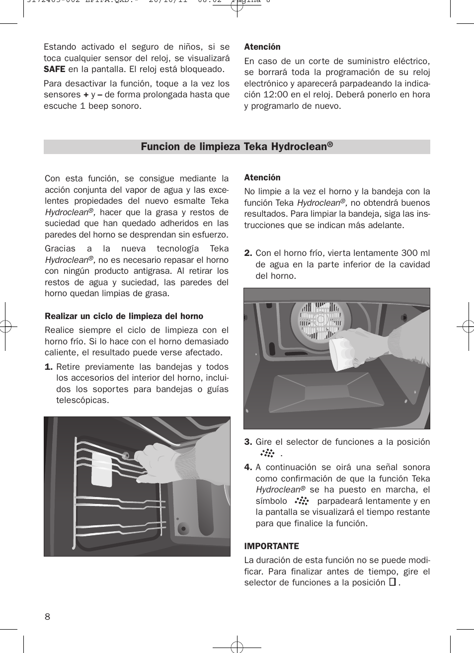 Funcion de limpieza teka hydroclean | Teka Hydroclean HL 940 User Manual | Page 8 / 38