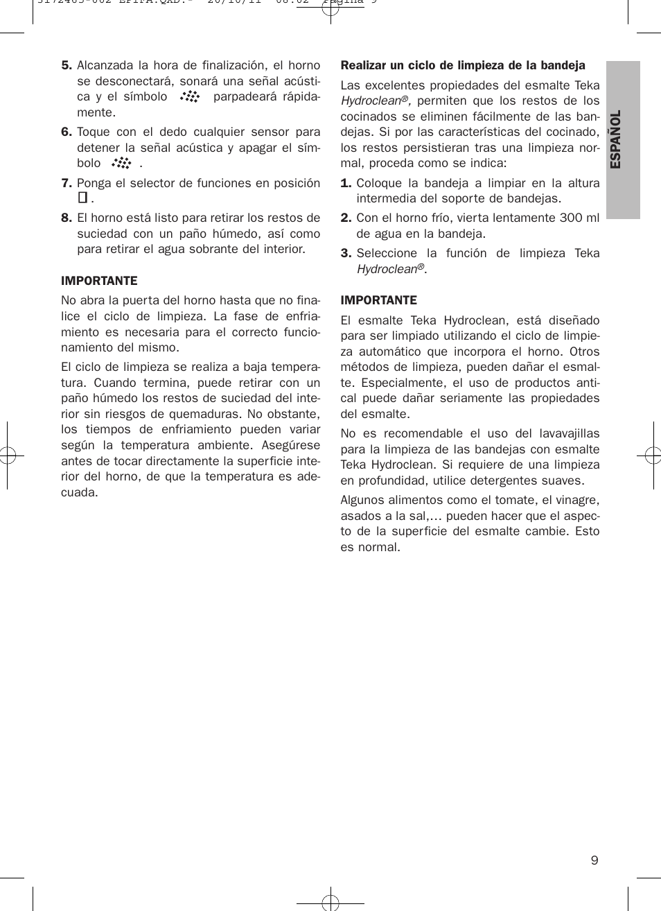 Teka Hydroclean HL 940 User Manual | Page 9 / 38