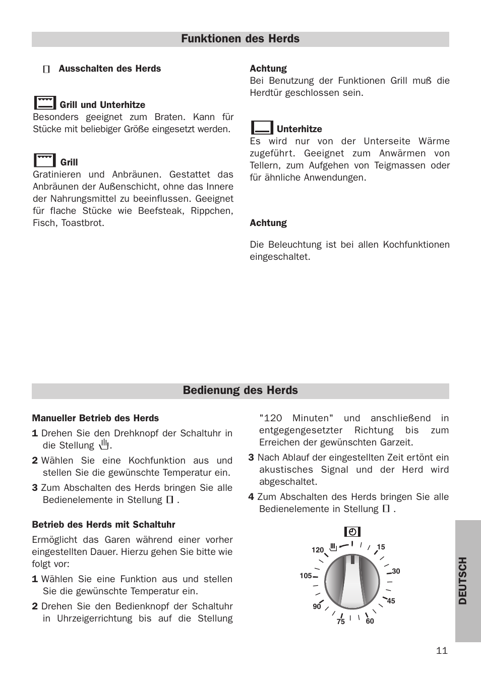 Funktionen des herds, Bedienung des herds | Teka HE 510 User Manual | Page 11 / 12