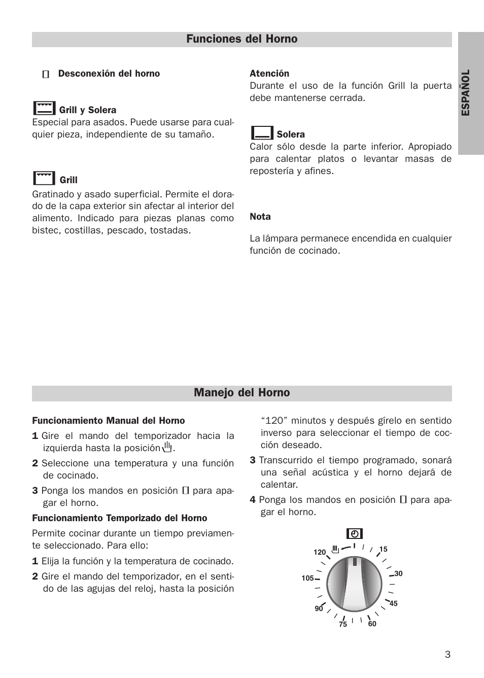Funciones del horno, Manejo del horno | Teka HE 510 User Manual | Page 3 / 12