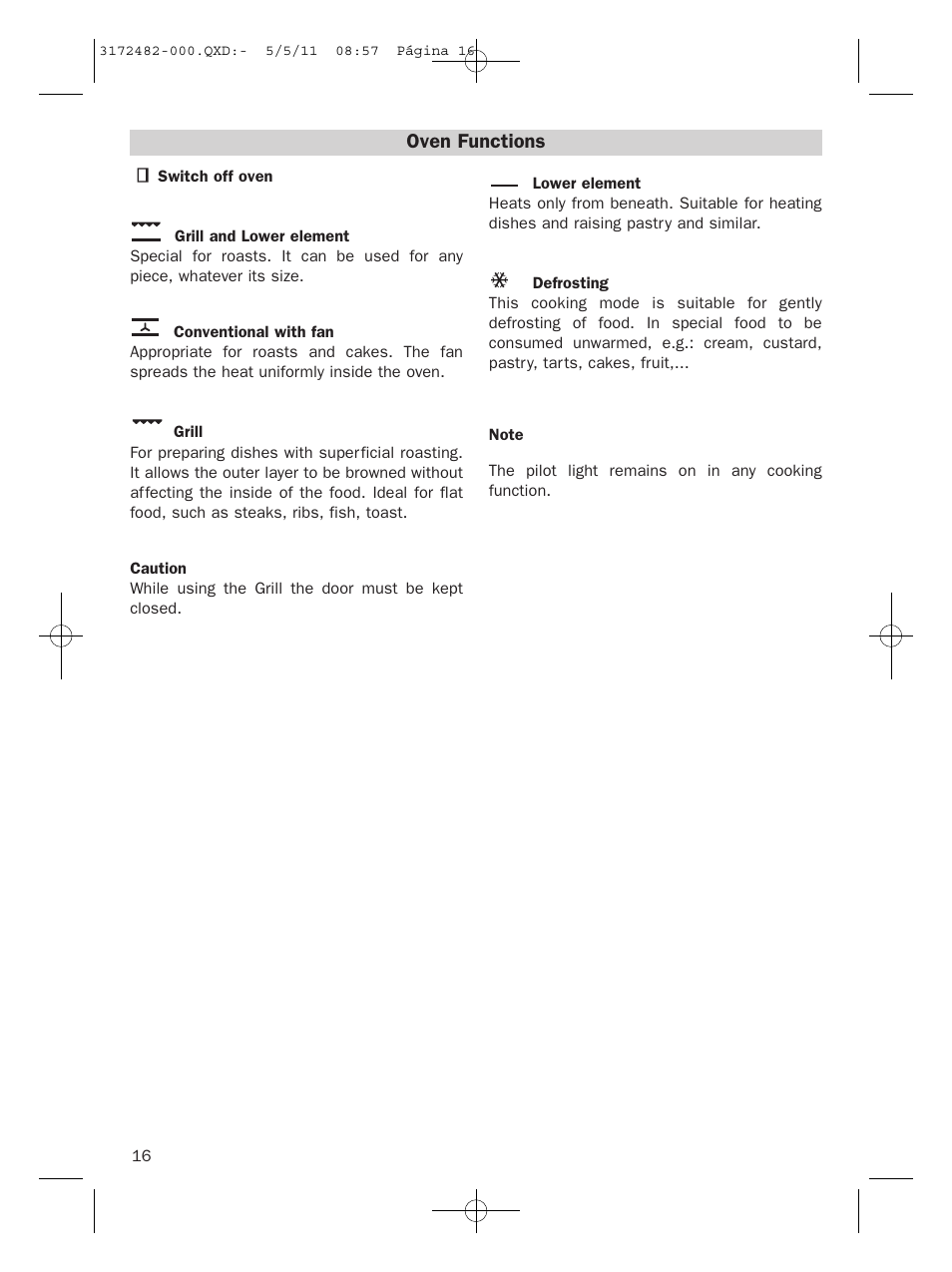 Oven functions | Teka HL 830 User Manual | Page 16 / 34