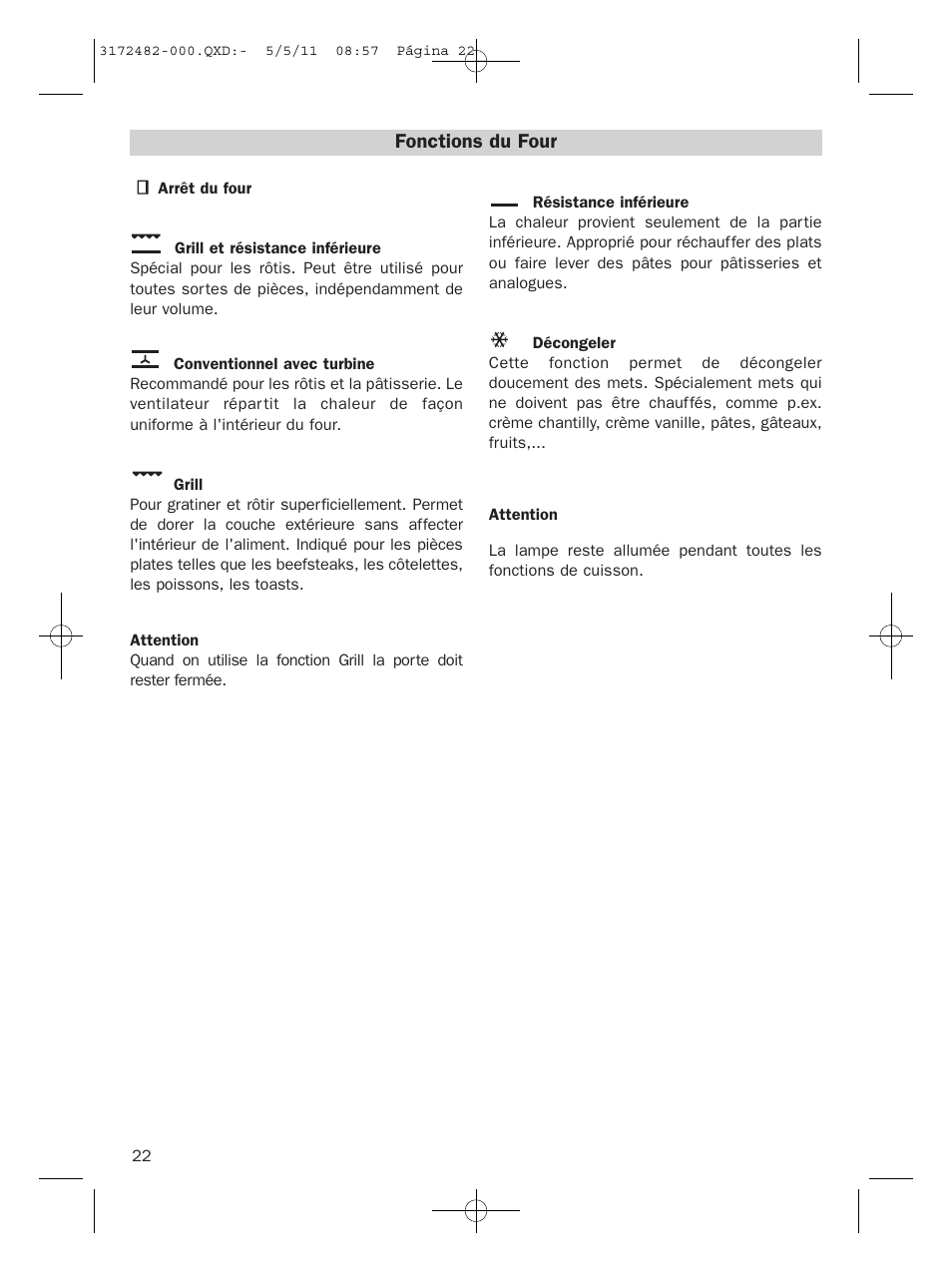 Fonctions du four | Teka HL 830 User Manual | Page 22 / 34