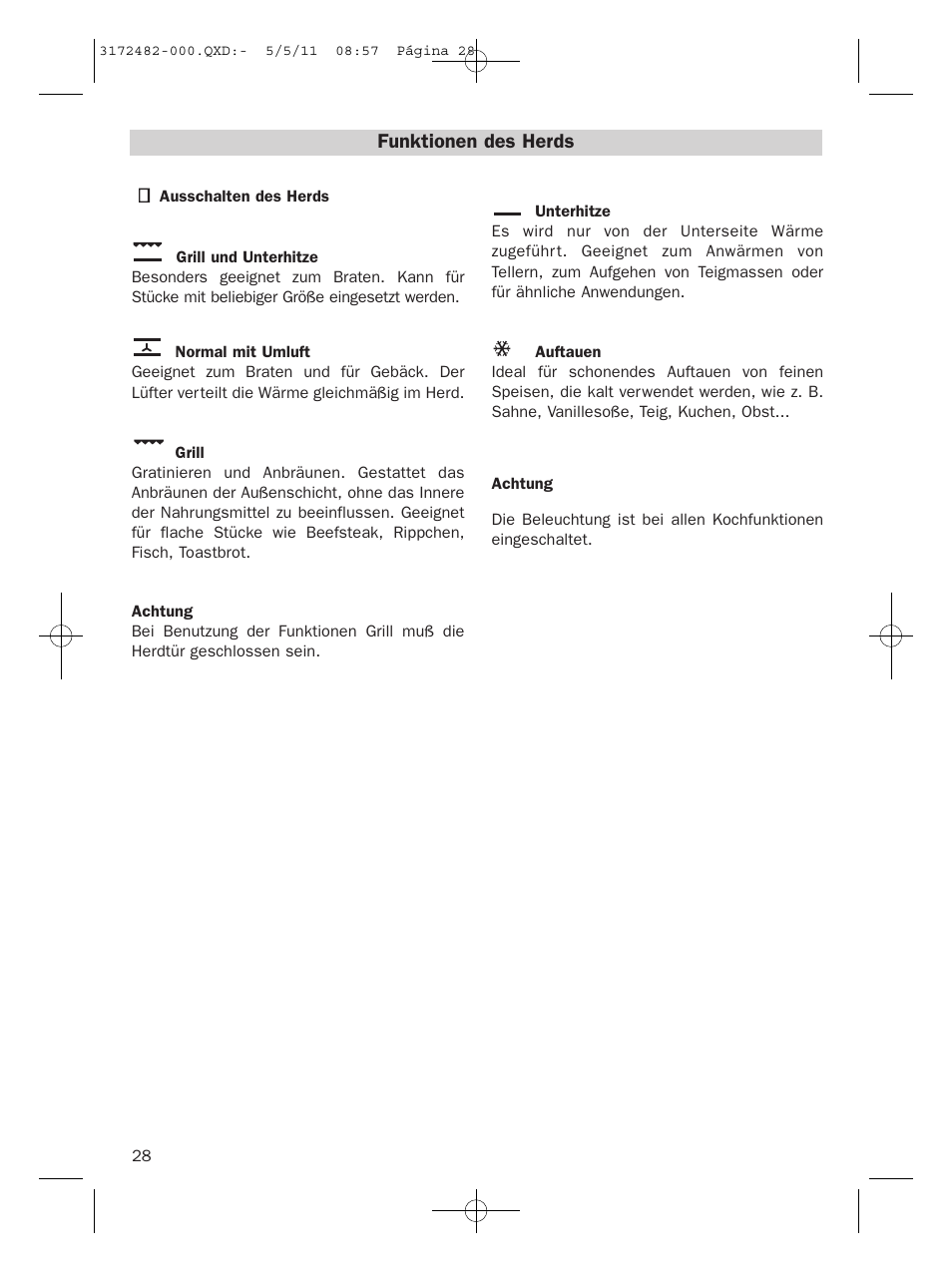 Funktionen des herds | Teka HL 830 User Manual | Page 28 / 34