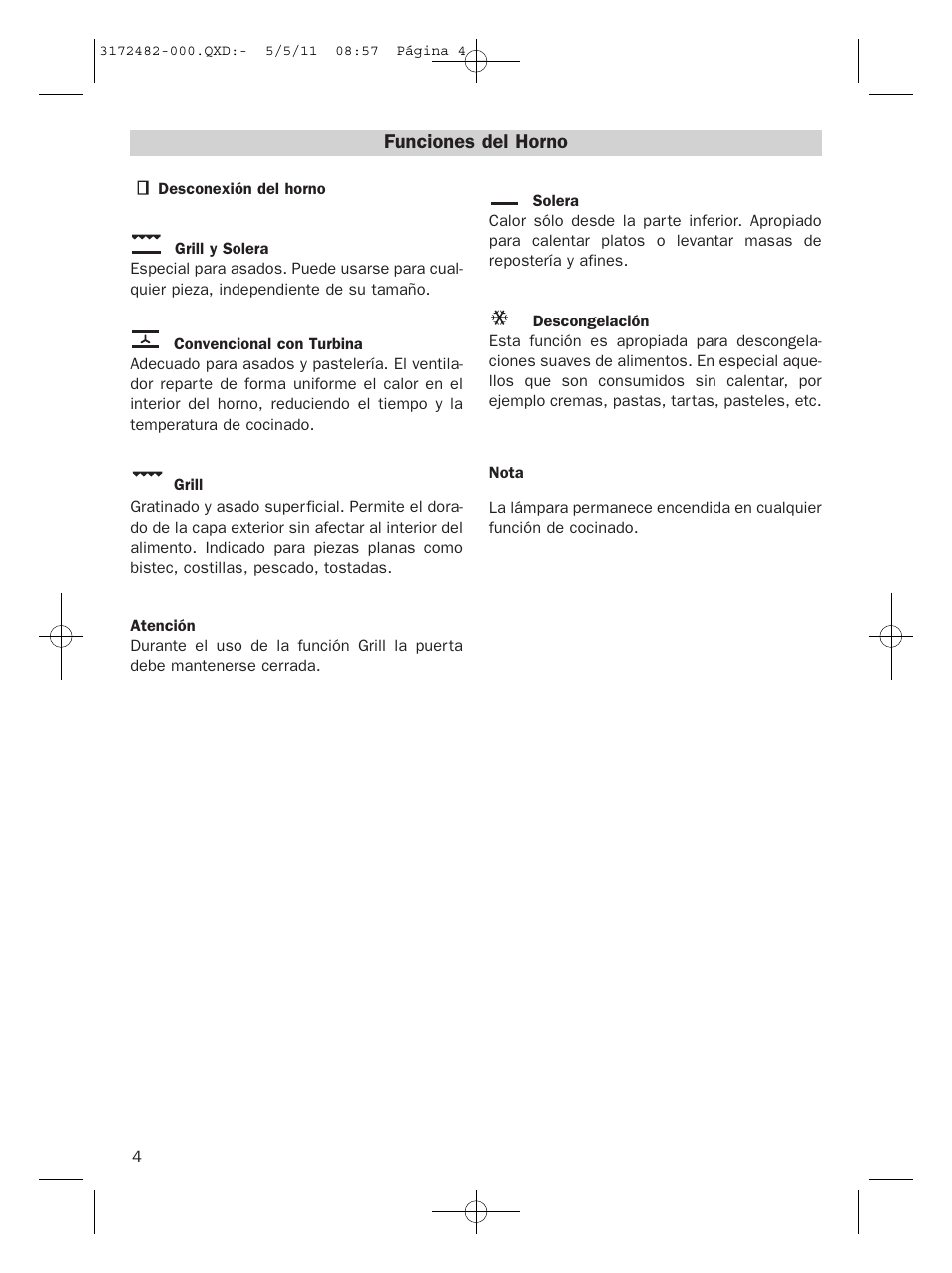 Funciones del horno | Teka HL 830 User Manual | Page 4 / 34