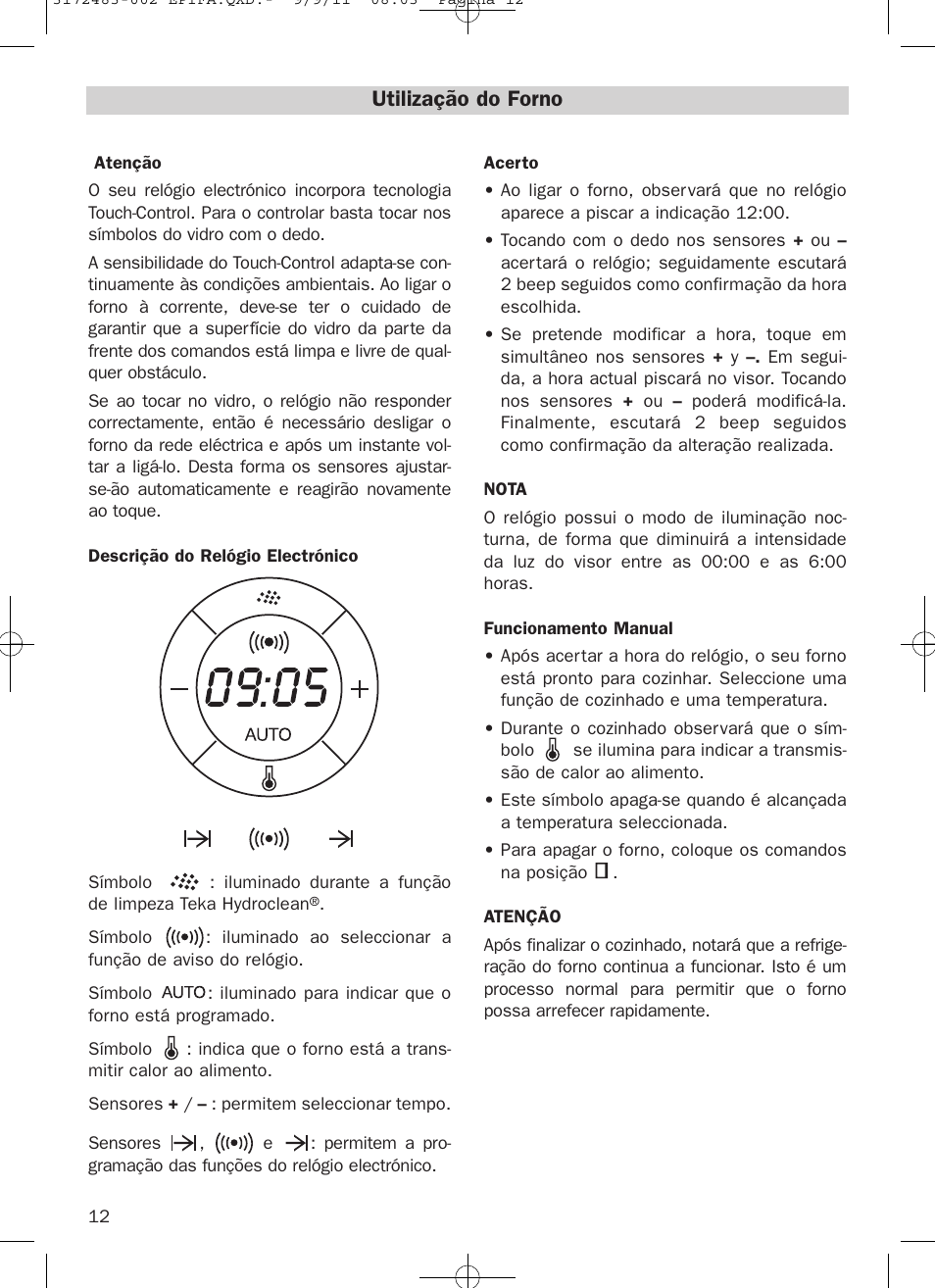 Utilização do forno | Teka Hydroclean HL 840 User Manual | Page 12 / 40
