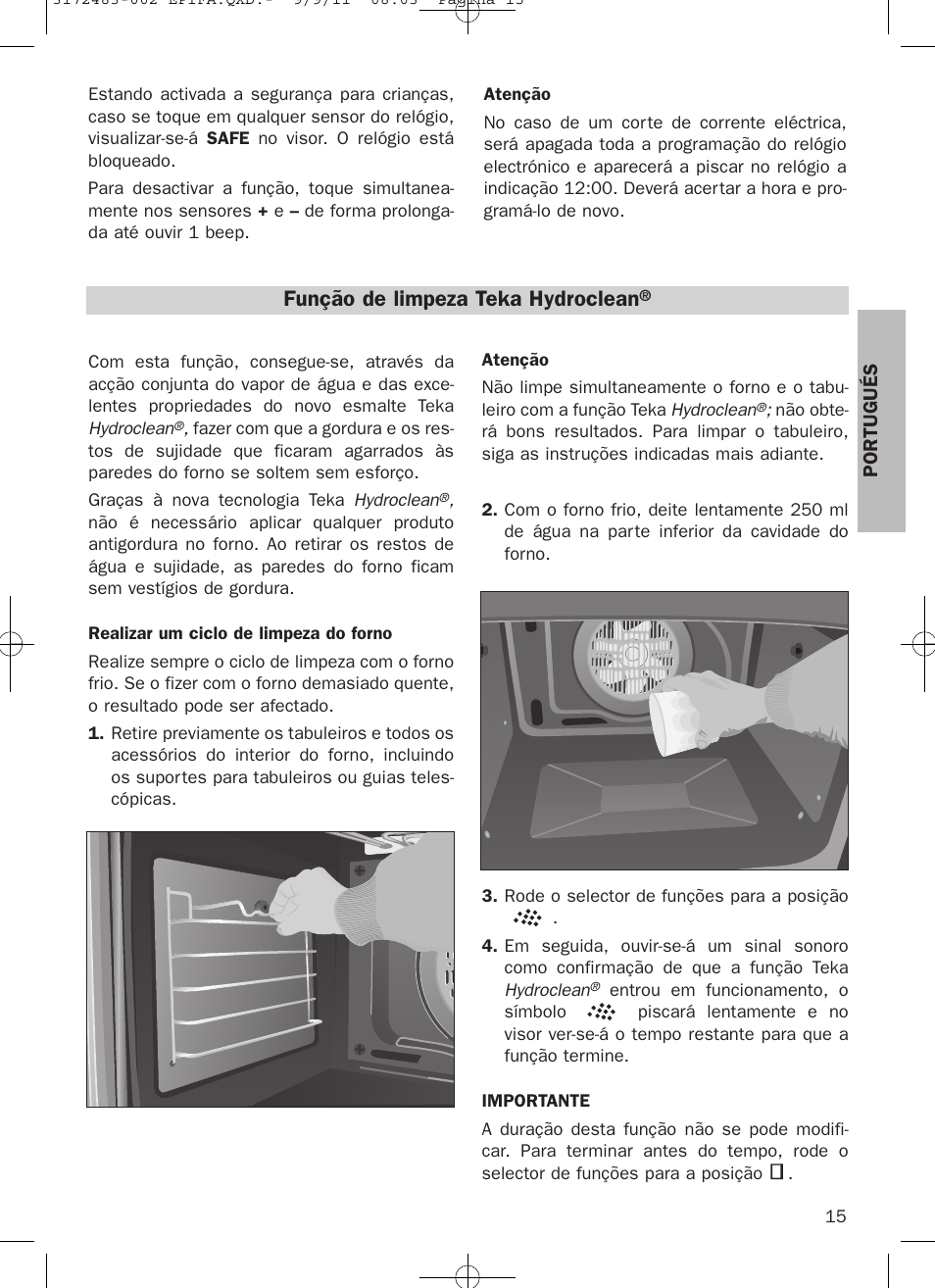 Função de limpeza teka hydroclean | Teka Hydroclean HL 840 User Manual | Page 15 / 40