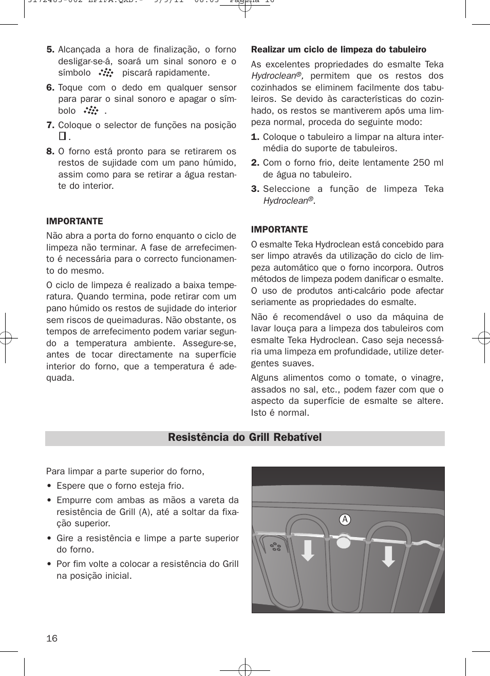 Resistência do grill rebatível | Teka Hydroclean HL 840 User Manual | Page 16 / 40