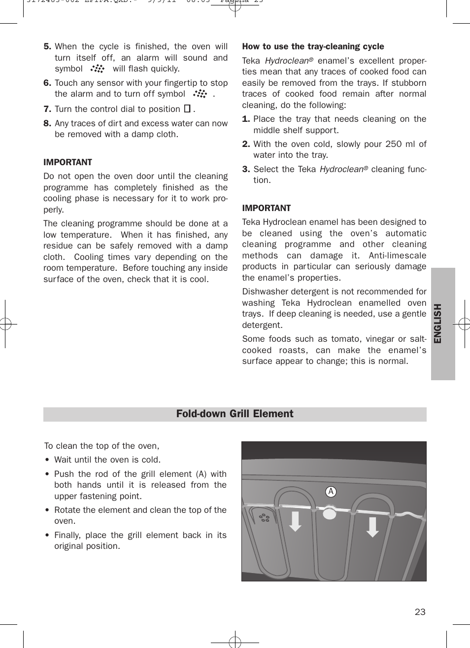 Fold-down grill element | Teka Hydroclean HL 840 User Manual | Page 23 / 40