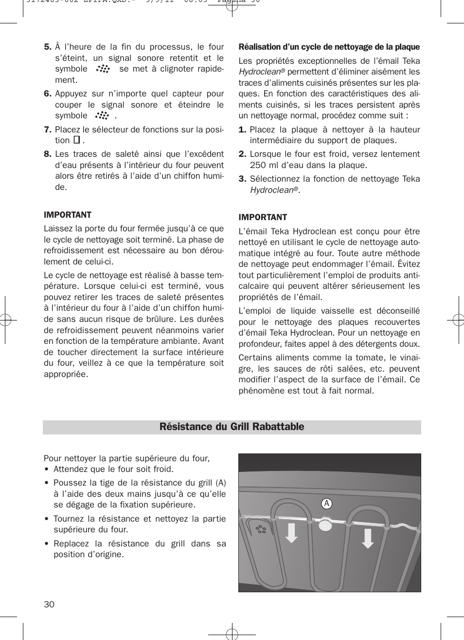 Résistance du grill rabattable | Teka Hydroclean HL 840 User Manual | Page 30 / 40