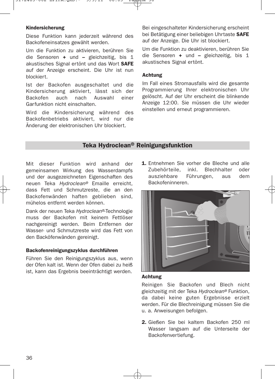 Teka hydroclean, Reinigungsfunktion | Teka Hydroclean HL 840 User Manual | Page 36 / 40