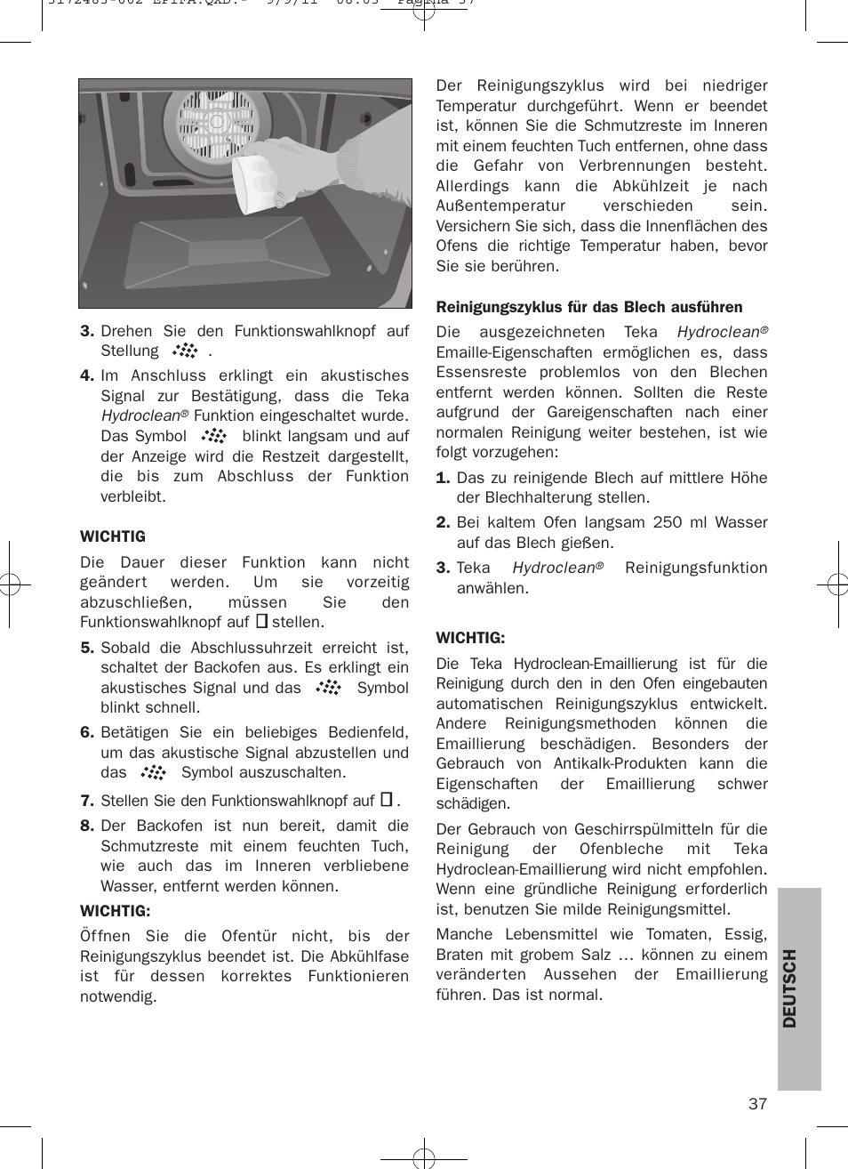 Teka Hydroclean HL 840 User Manual | Page 37 / 40