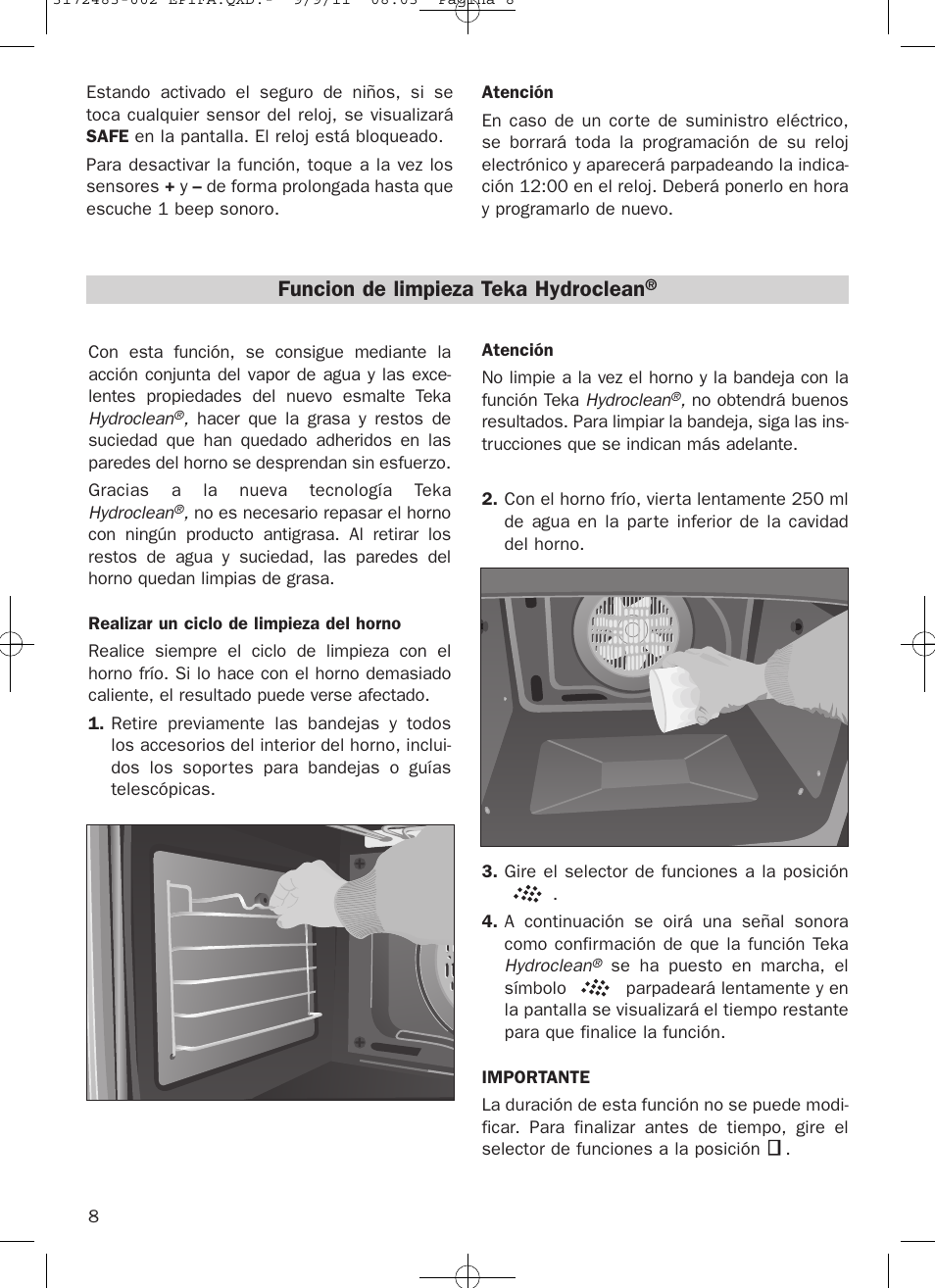 Funcion de limpieza teka hydroclean | Teka Hydroclean HL 840 User Manual | Page 8 / 40