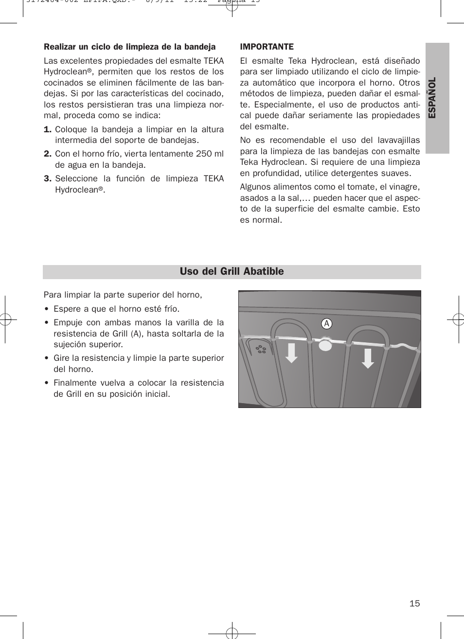 Uso del grill abatible | Teka Hydroclean HL 870 User Manual | Page 15 / 74