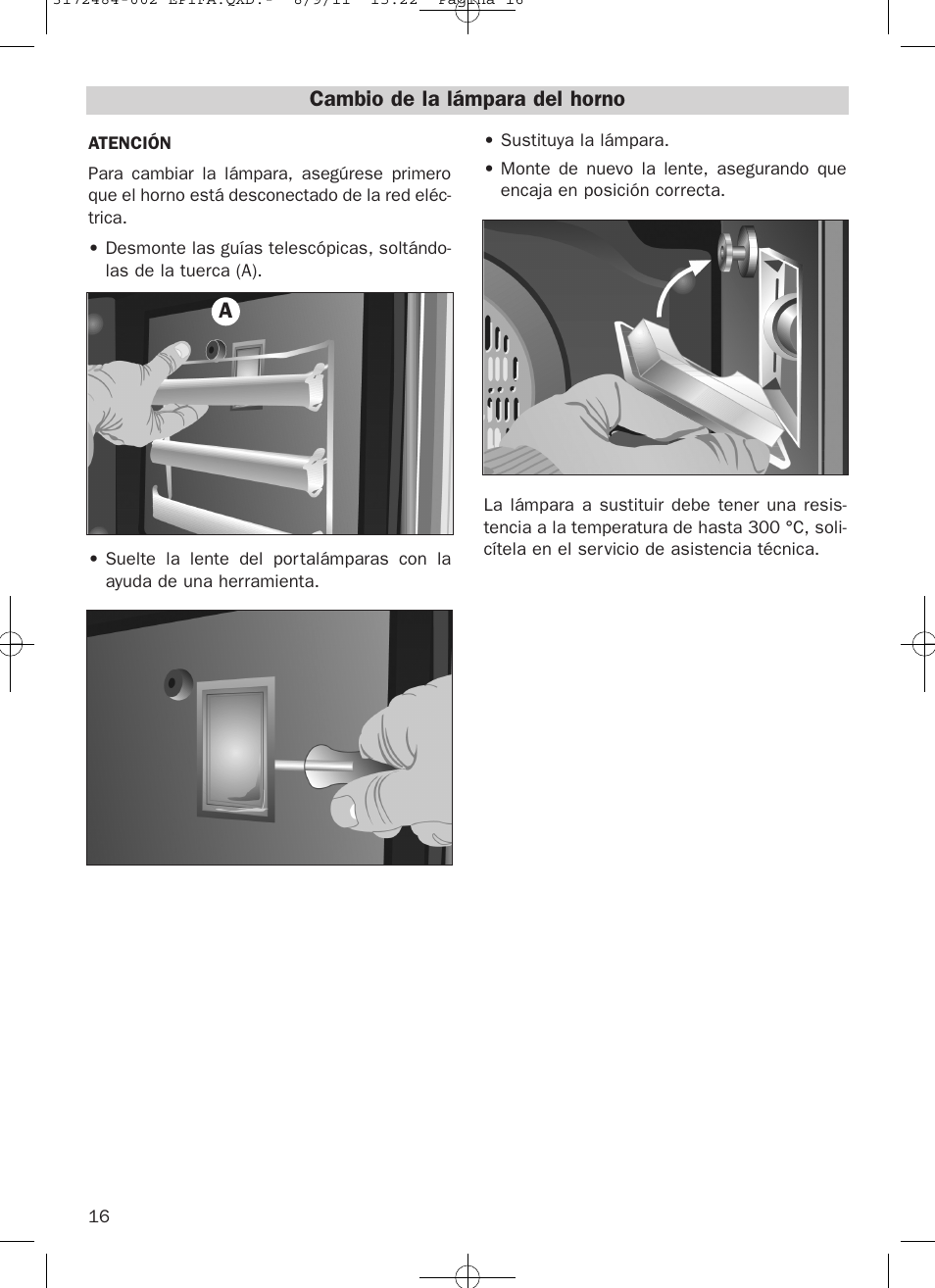 Cambio de la lámpara del horno | Teka Hydroclean HL 870 User Manual | Page 16 / 74
