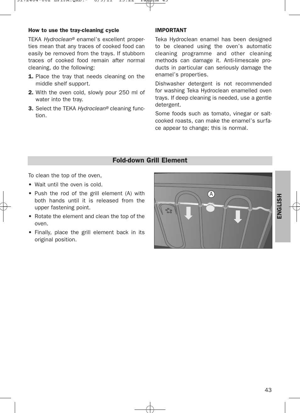 Fold-down grill element | Teka Hydroclean HL 870 User Manual | Page 43 / 74