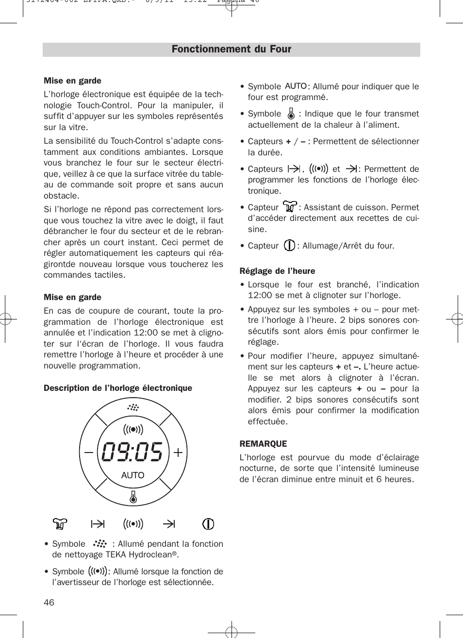 Fonctionnement du four | Teka Hydroclean HL 870 User Manual | Page 46 / 74