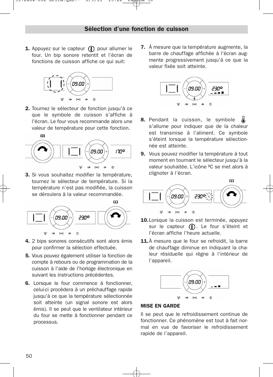 Sélection d’une fonction de cuisson | Teka Hydroclean HL 870 User Manual | Page 50 / 74