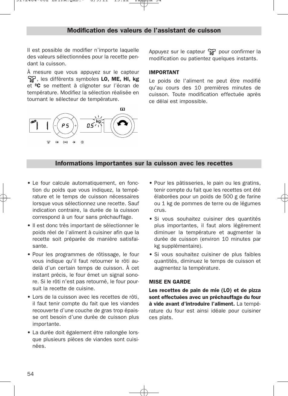 Modification des valeurs de l'assistant de cuisson | Teka Hydroclean HL 870 User Manual | Page 54 / 74