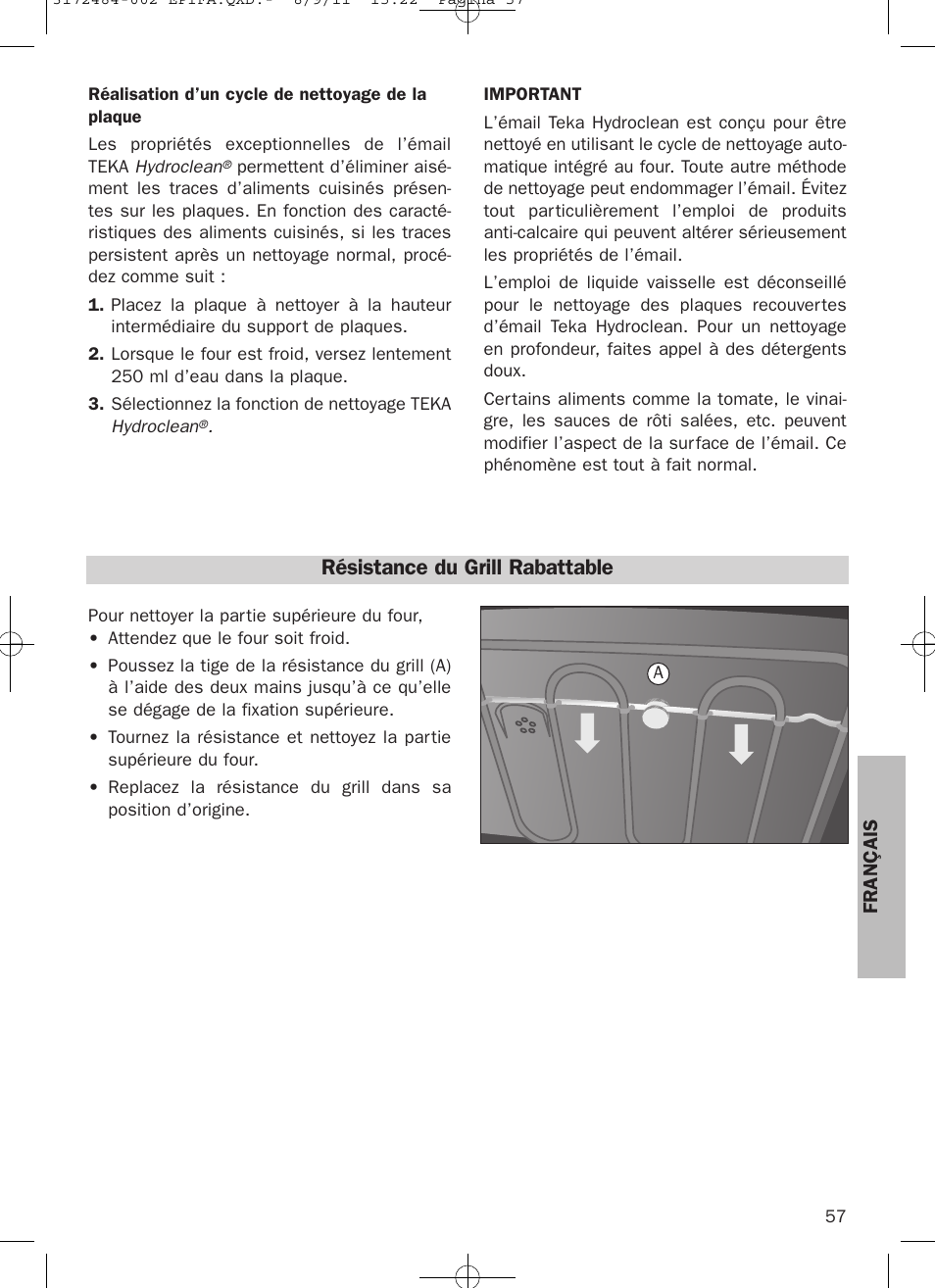 Résistance du grill rabattable | Teka Hydroclean HL 870 User Manual | Page 57 / 74