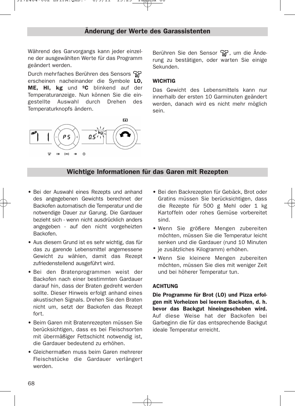 Änderung der werte des garassistenten, Wichtige informationen für das garen mit rezepten | Teka Hydroclean HL 870 User Manual | Page 68 / 74