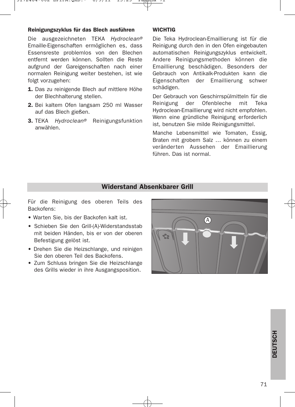 Widerstand absenkbarer grill | Teka Hydroclean HL 870 User Manual | Page 71 / 74