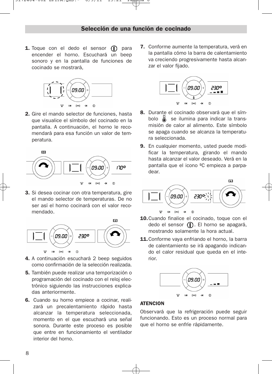 Selección de una función de cocinado | Teka Hydroclean HL 870 User Manual | Page 8 / 74