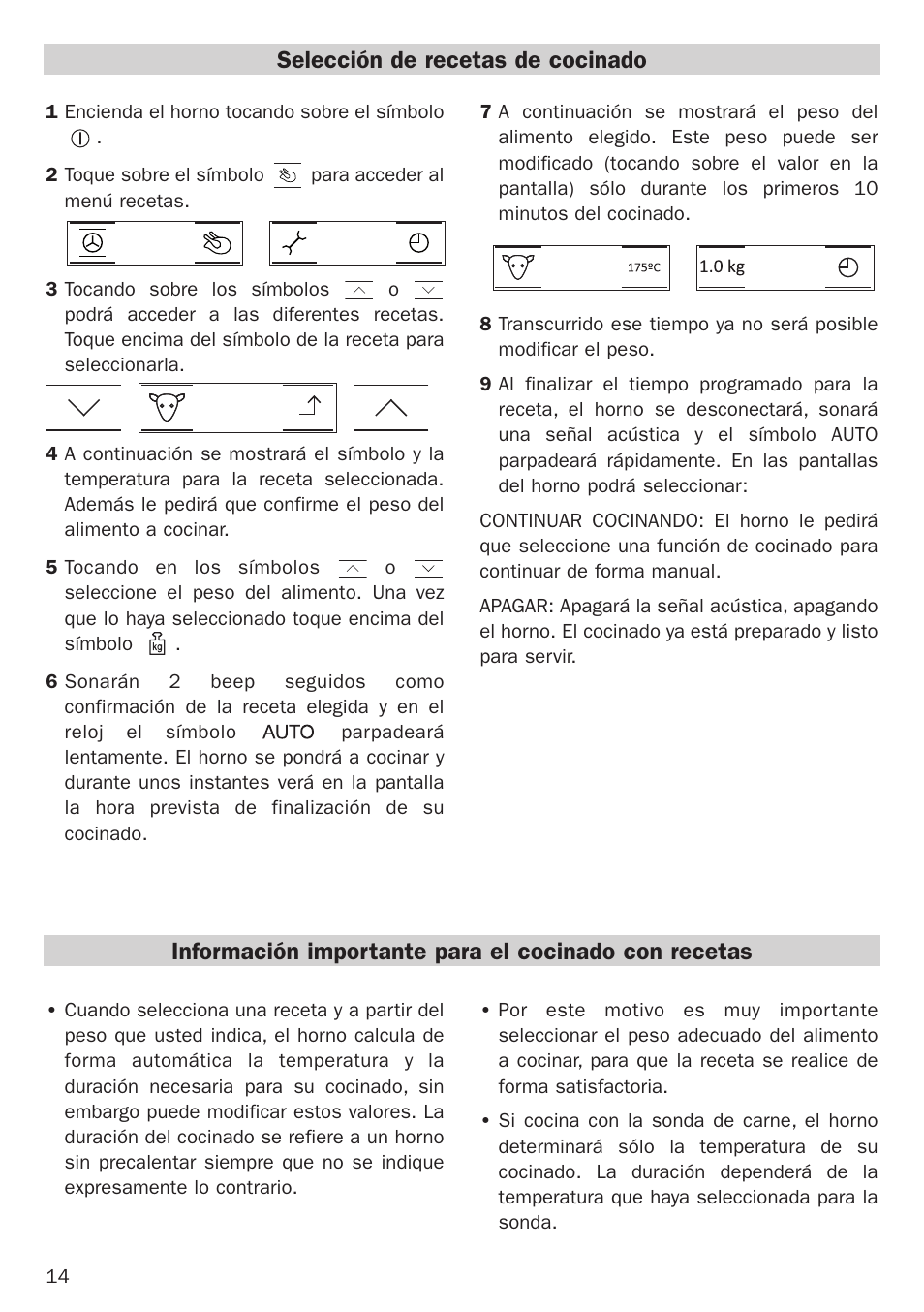 Selección de recetas de cocinado | Teka Hydroclean HL 890 User Manual | Page 14 / 92