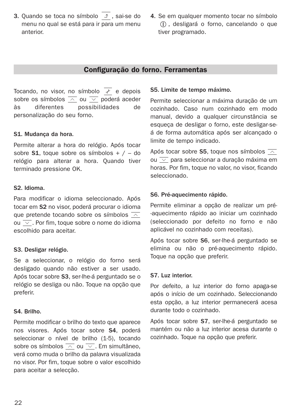 Configuração do forno. ferramentas | Teka Hydroclean HL 890 User Manual | Page 22 / 92