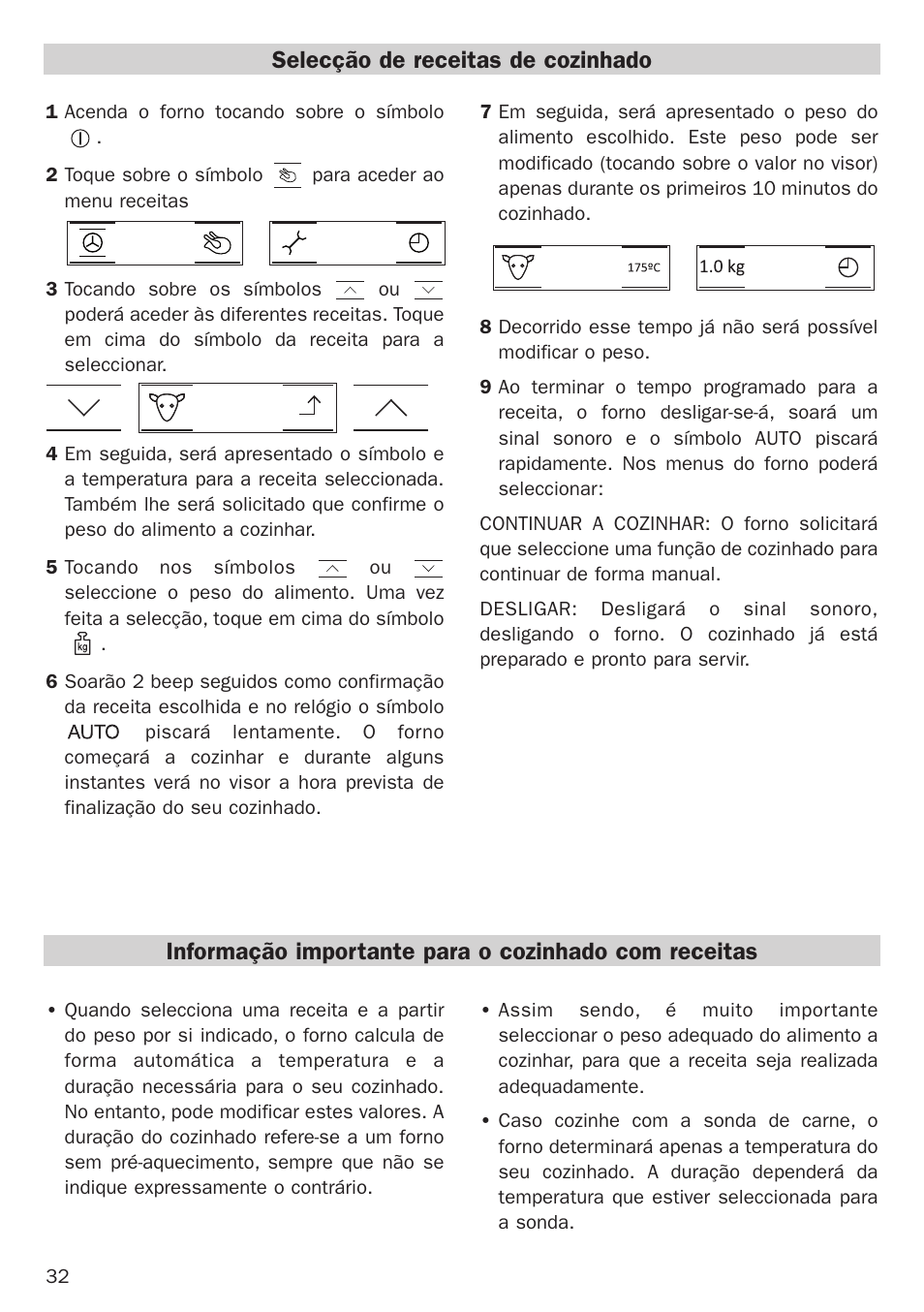 Selecção de receitas de cozinhado | Teka Hydroclean HL 890 User Manual | Page 32 / 92