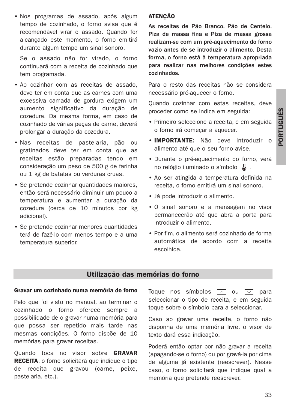 Utilização das memórias do forno | Teka Hydroclean HL 890 User Manual | Page 33 / 92