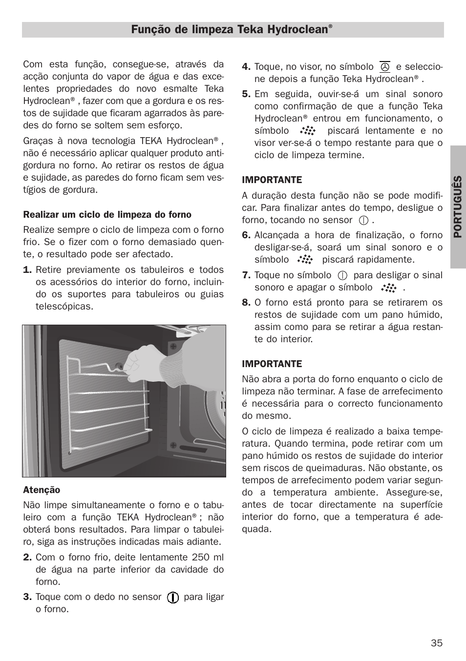 Função de limpeza teka hydroclean | Teka Hydroclean HL 890 User Manual | Page 35 / 92