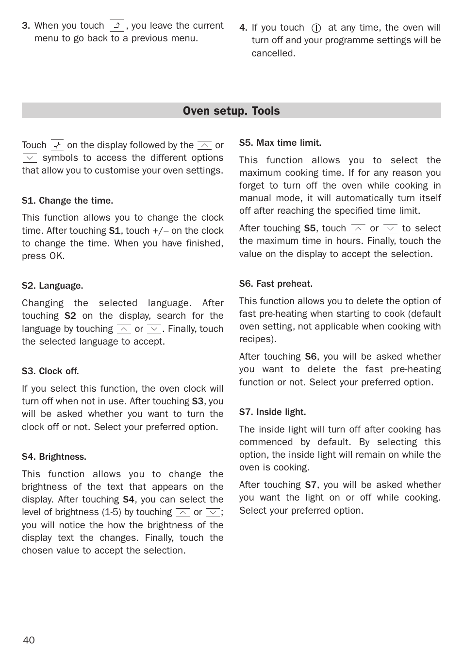Oven setup. tools | Teka Hydroclean HL 890 User Manual | Page 40 / 92