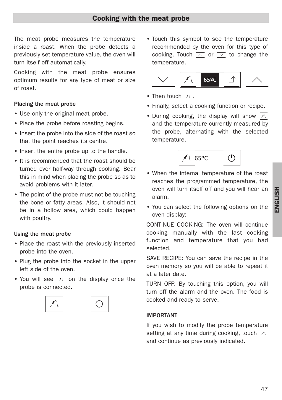 Cooking with the meat probe | Teka Hydroclean HL 890 User Manual | Page 47 / 92