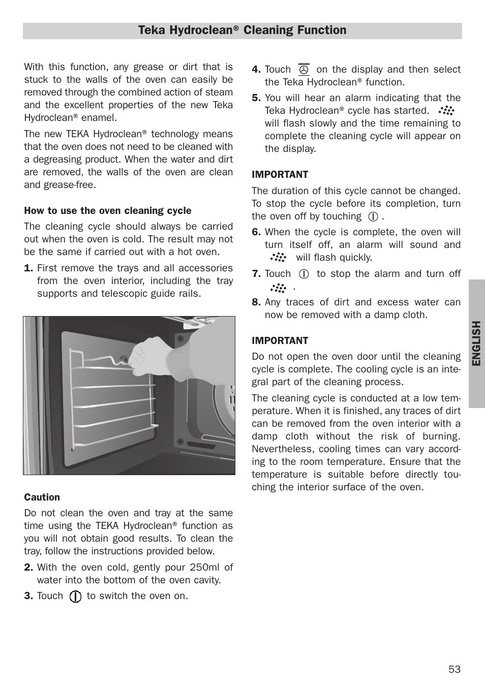 Teka hydroclean® cleaning function | Teka Hydroclean HL 890 User Manual | Page 53 / 92