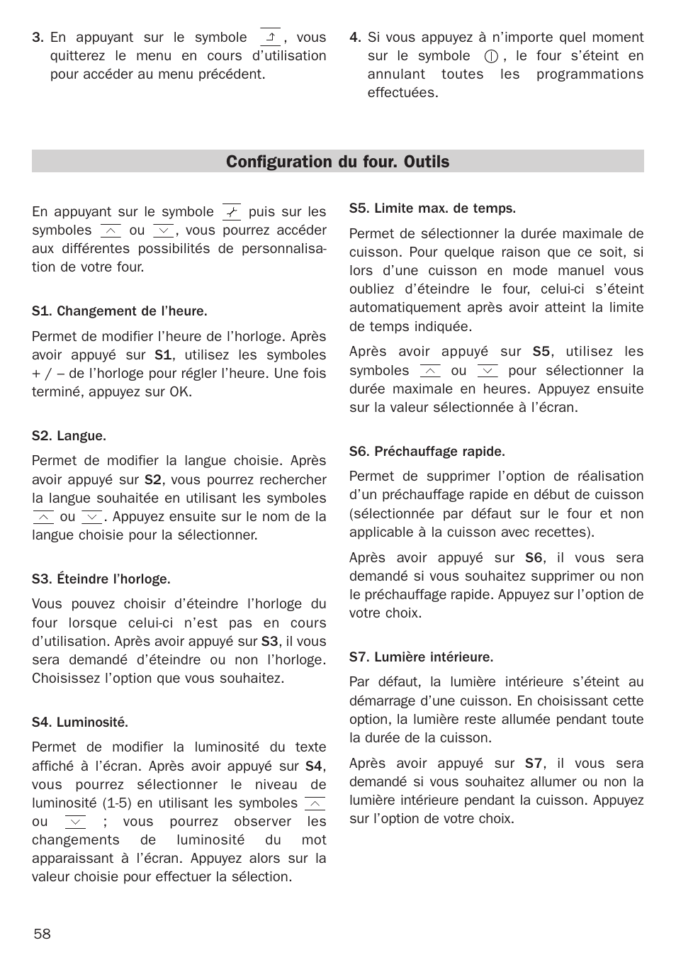Configuration du four. outils | Teka Hydroclean HL 890 User Manual | Page 58 / 92
