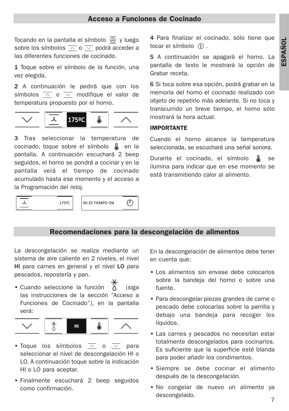 Acceso a funciones de cocinado | Teka Hydroclean HL 890 User Manual | Page 7 / 92