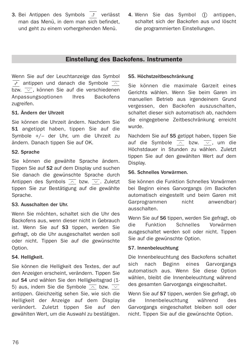 Einstellung des backofens. instrumente | Teka Hydroclean HL 890 User Manual | Page 76 / 92